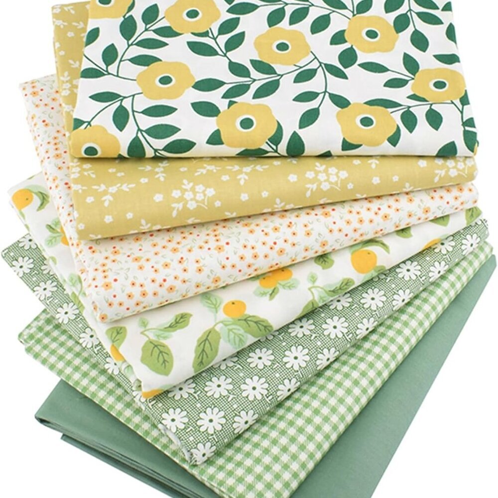 Fat Quarters Fabric Bundle - 7pcs 18x22in Multi Floral Plaid Solids Cotton Quilt